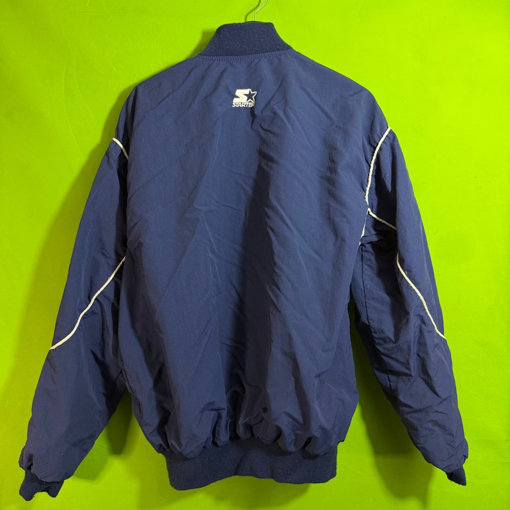 90s Vintage Dallas Cowboys Starter Jacket Navy Blue NFL Bomber Snap Front XL - Picture 2 of 5